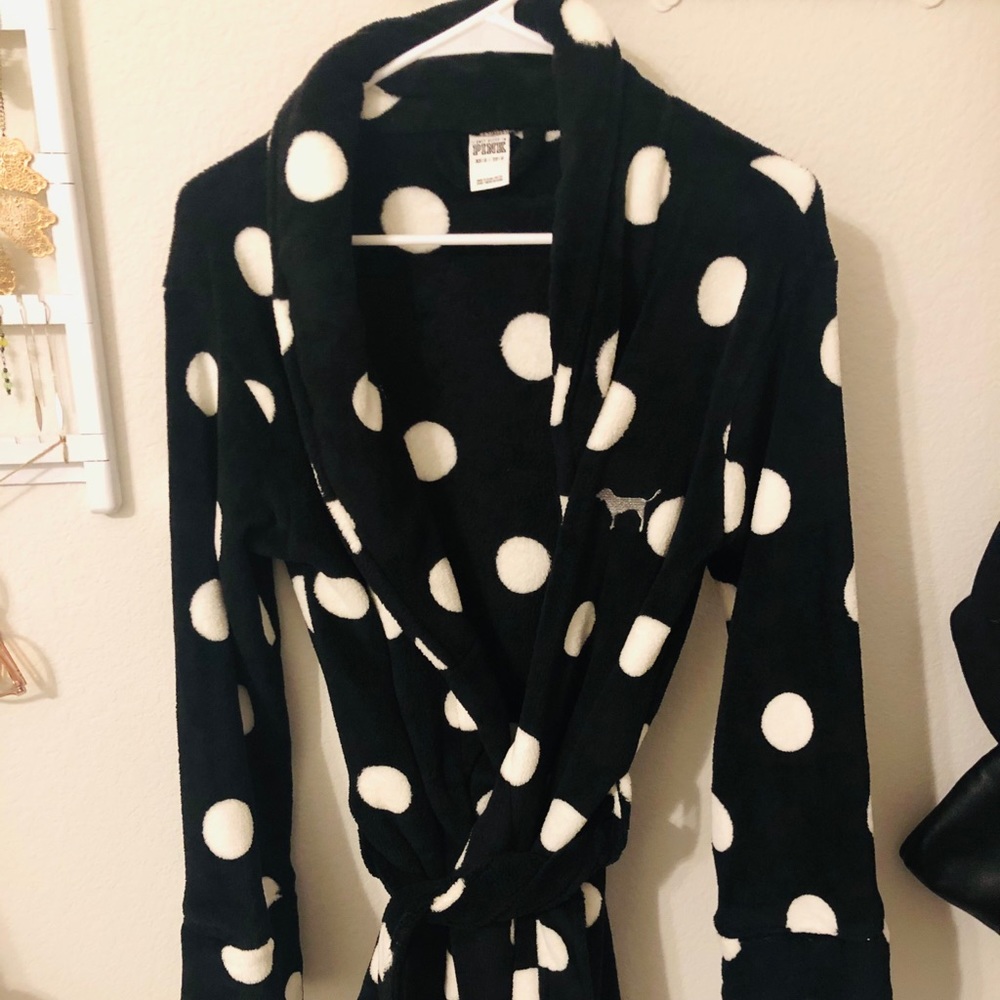 Pink Victoria Secret black  & White Polka-dot Robe